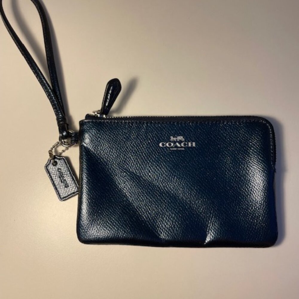 Coach midnight blue leather wristlet